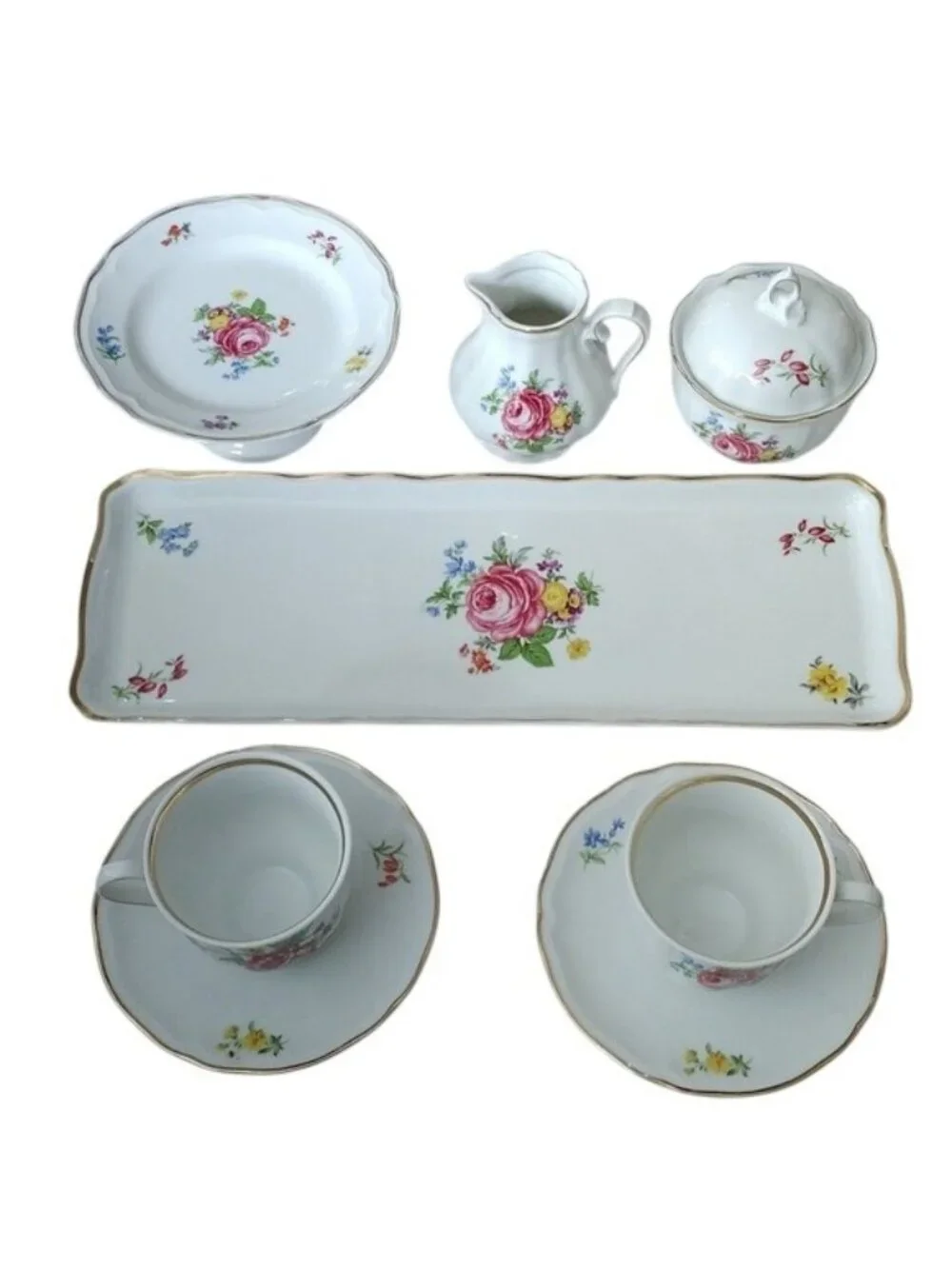Schirnding Bavaria Tea Set Sandwich Tray Creamer Sugar Bowl Cups Saucers Dreden